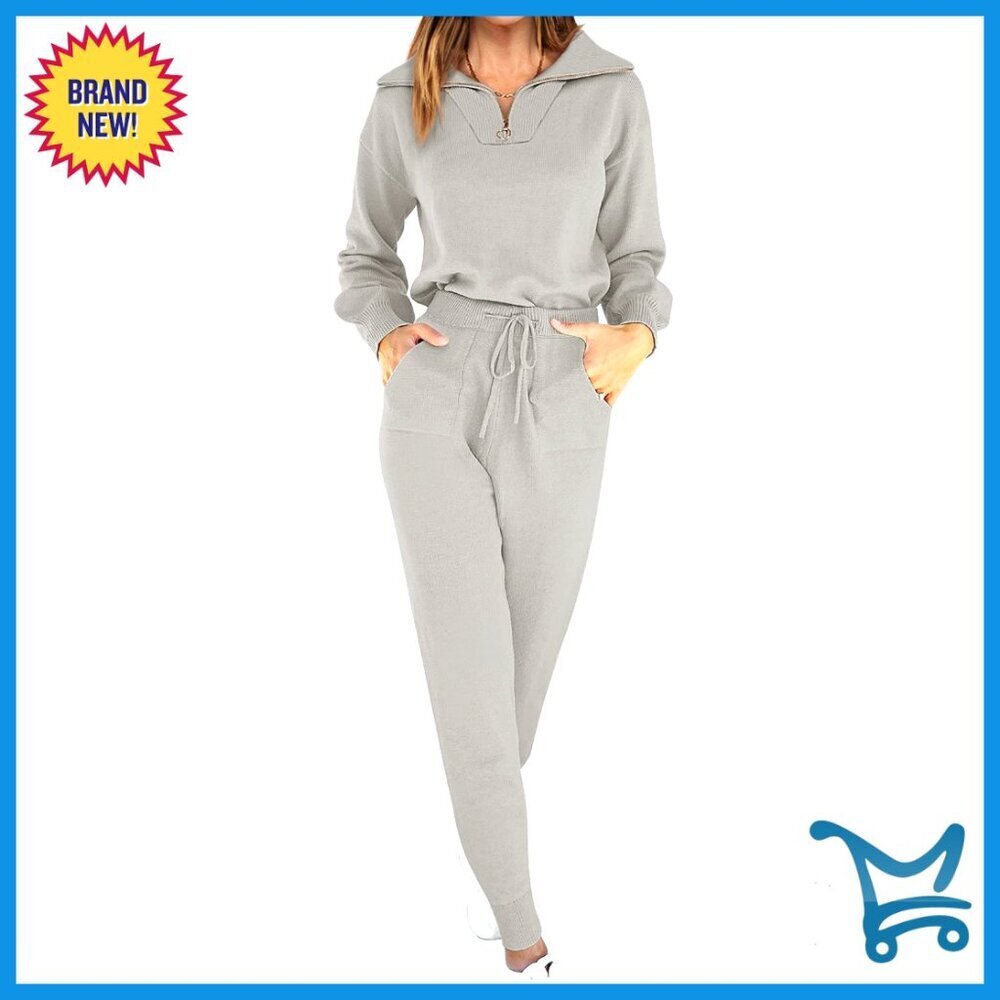 Two Piece Sweater Set Zip Up Pullover Jogger Pants Lounge Tracksuit Travel